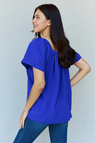 Ninexis Keep Me Close Square Neck Short Sleeve Blouse in Royal Trendsi