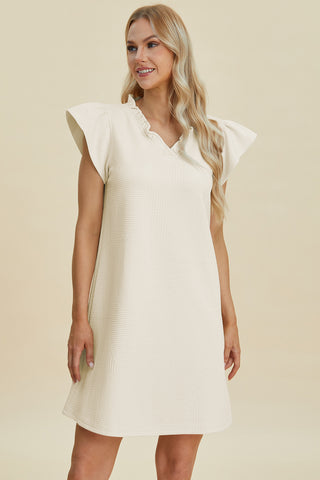 Double Take Full Size Ruffled V-Neck Cap Sleeve Dress Trendsi