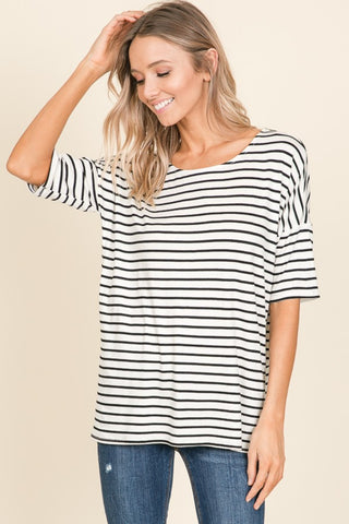 BOMBOM Striped Round Neck T-Shirt Trendsi