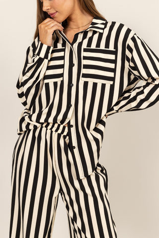 HYFVE Striped Button Up Shirt and Pants Set Trendsi