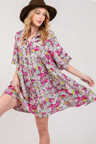 SAGE + FIG Floral Button Down Mini Shirt Dress Trendsi