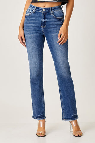 RISEN Mid Rise Slim Straight Jeans Trendsi