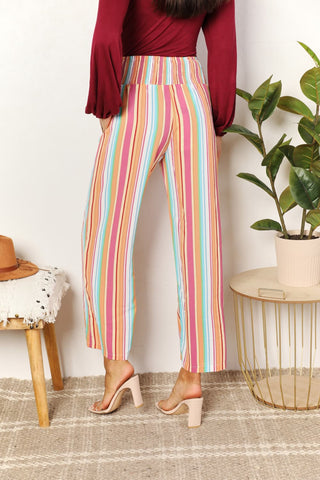 Double Take Striped Smocked Waist Pants with Pockets Trendsi