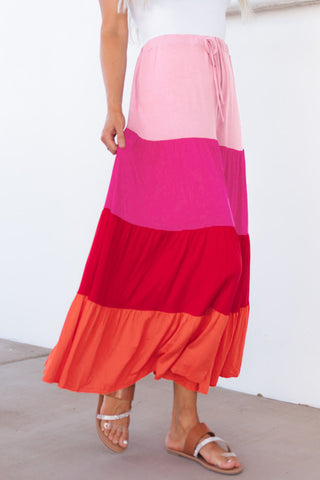 Color Block Tiered Maxi Skirt Trendsi