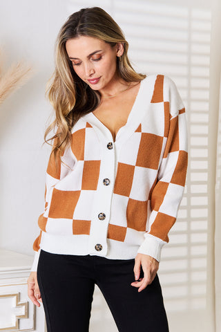 Angel Wings Double Take Button-Up V-Neck Dropped Shoulder Cardigan Trendsi