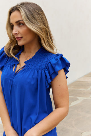 And The Why Ruffle Sleeve Smocked Detail Mini Dress Trendsi