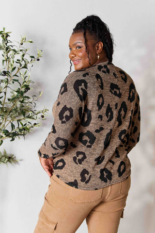 Hopely Full Size Leopard V-Neck Long Sleeve T-Shirt Trendsi