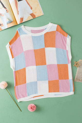 Color Block Round Neck Cap Sleeve Knit Top Trendsi