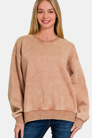 Zenana Acid Wash Oversized Fleece Sweatshirt Trendsi