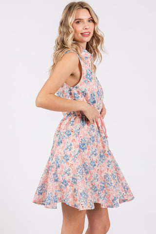 GeeGee Full Size Floral Eyelet Sleeveless Mini Dress Trendsi