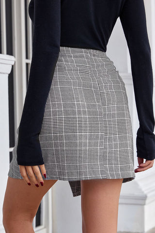 Plaid Buttoned Tulip Hem Mini Skirt Trendsi