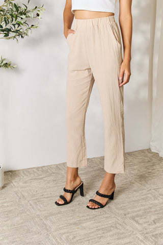 Shiny Pull-On Pants with Pockets Trendsi