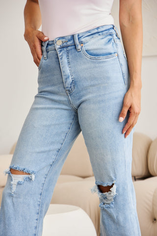 RFM Full Size Tummy Control High Waist Raw Hem Distressed Jeans Trendsi