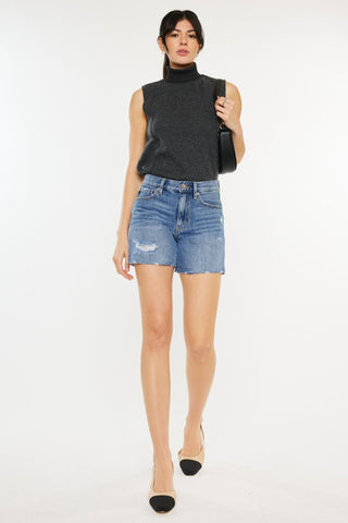 Kancan Distressed High Waist Denim Shorts Trendsi