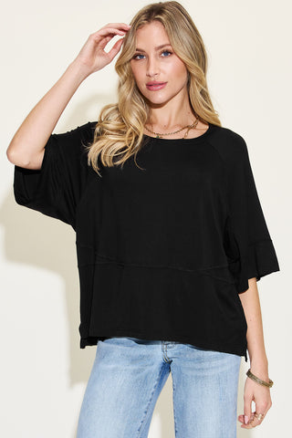 Basic Bae Full Size Bamboo Round Neck Exposed Seam T-Shirt Trendsi