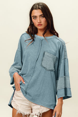 BiBi High-Low Washed T-Shirt Trendsi