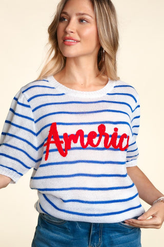 Haptics Letter Embroidery Striped Knit Top Trendsi