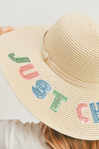 Fame Sequin Letter Graphic Wide Brim Straw Hat Trendsi