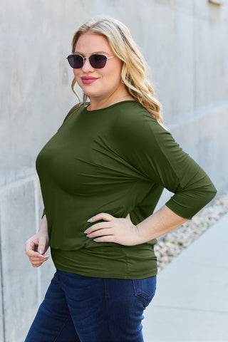 Basic Bae Full Size Round Neck Batwing Sleeve Top Trendsi