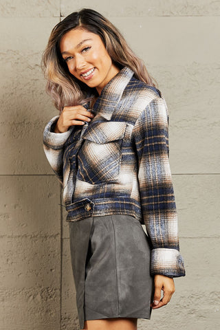 HYFVE Put In Work Semi Cropped Plaid Shacket Trendsi