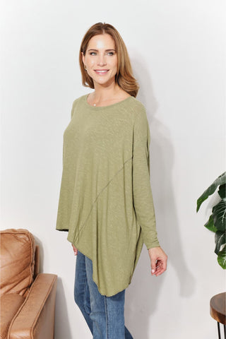 HEYSON Full Size Oversized Super Soft Rib Layering Top with a Sharkbite Hem and Round Neck Trendsi