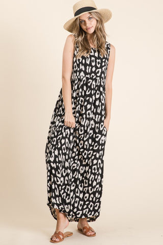 BOMBOM Leopard Maxi Dress with Pockets Trendsi