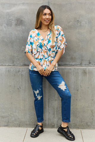 BOMBOM Floral Print Wrap Tunic Top Trendsi