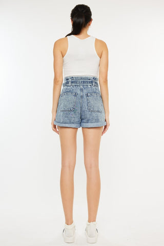 Kancan Ultra High Rise Paperbag Denim Shorts Trendsi