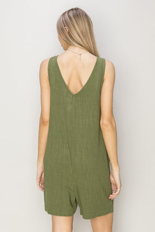 HYFVE V-Neck Sleeveless Romper with Pockets Trendsi