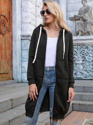 Ivy Lane Full Size Zip-Up Longline Hoodie with Pockets Trendsi