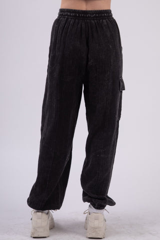 VERY J Washed Woven Crinkle Gauze Drawstring Pants Trendsi