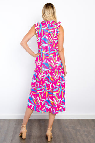 Be Stage Print Ruffled Midi Dress with Pockets Trendsi