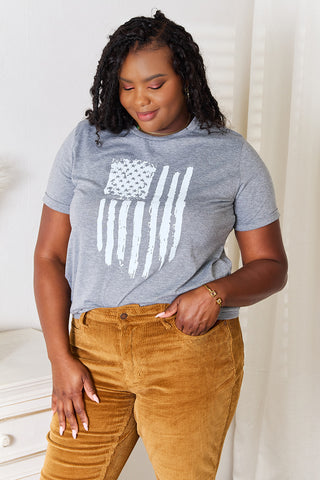 Simply Love US Flag Graphic Cuffed Sleeve T-Shirt Trendsi