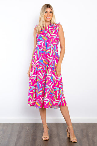 Be Stage Print Ruffled Midi Dress with Pockets Trendsi