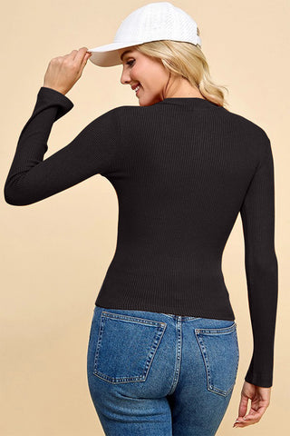 Faith Apparel Half Zip Ribbed Long Sleeve Top Trendsi