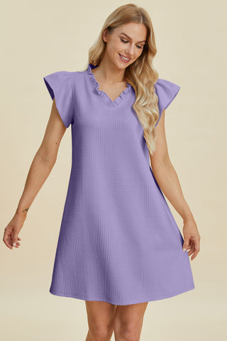 Double Take Full Size Ruffled V-Neck Cap Sleeve Dress Trendsi