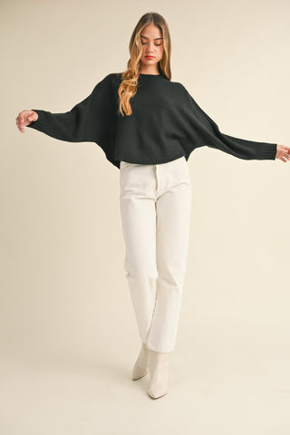 Mable Round Neck Dolman Sleeve Cropped Sweater Trendsi