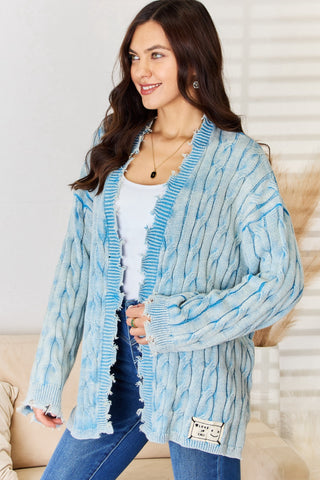 POL Cable-Knit Open Front Sweater Cardigan Trendsi