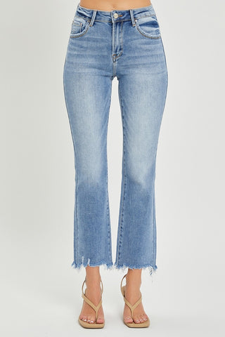 RISEN Full Size Frayed Hem Cropped Straight Jeans Trendsi