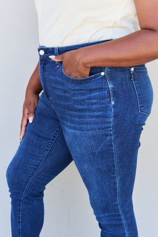 Judy Blue Marie Full Size Mid Rise Crinkle Ankle Detail Skinny Jeans Trendsi