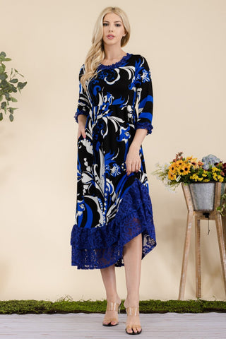 Celeste Full Size Paisley Print Lace Ruffled Midi Dress Trendsi