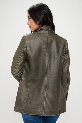 Coalition LA Single-Breasted Vegan Leather Blazer Trendsi