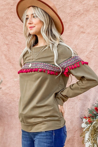 And The Why Ethnic Ribbon Tassel Trim Top Trendsi