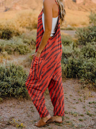 Full Size Printed V-Neck Sleeveless Jumpsuit Trendsi