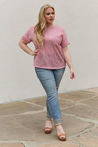 e.Luna Full Size Chunky Knit Short Sleeve Top in Mauve Trendsi