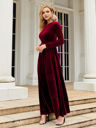 Tie Front Round Neck Long Sleeve Maxi Dress Trendsi