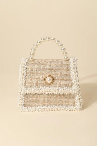 Fame Pearly Trim Woven Handbag Trendsi