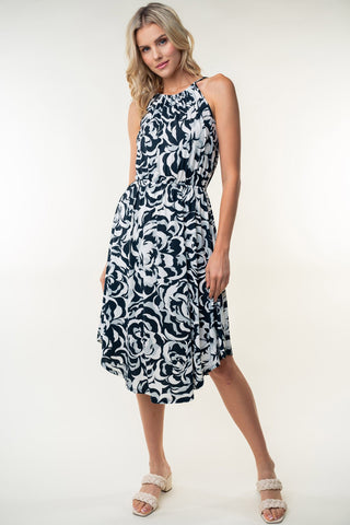 White Birch Tied Ruched Floral Sleeveless Knee Length Dress Trendsi