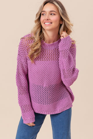 BiBi Openwork Long Sleeve Knit Top Trendsi