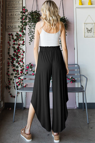 Heimish Full Size Frill Slit High Waist Wide Leg Pants Trendsi